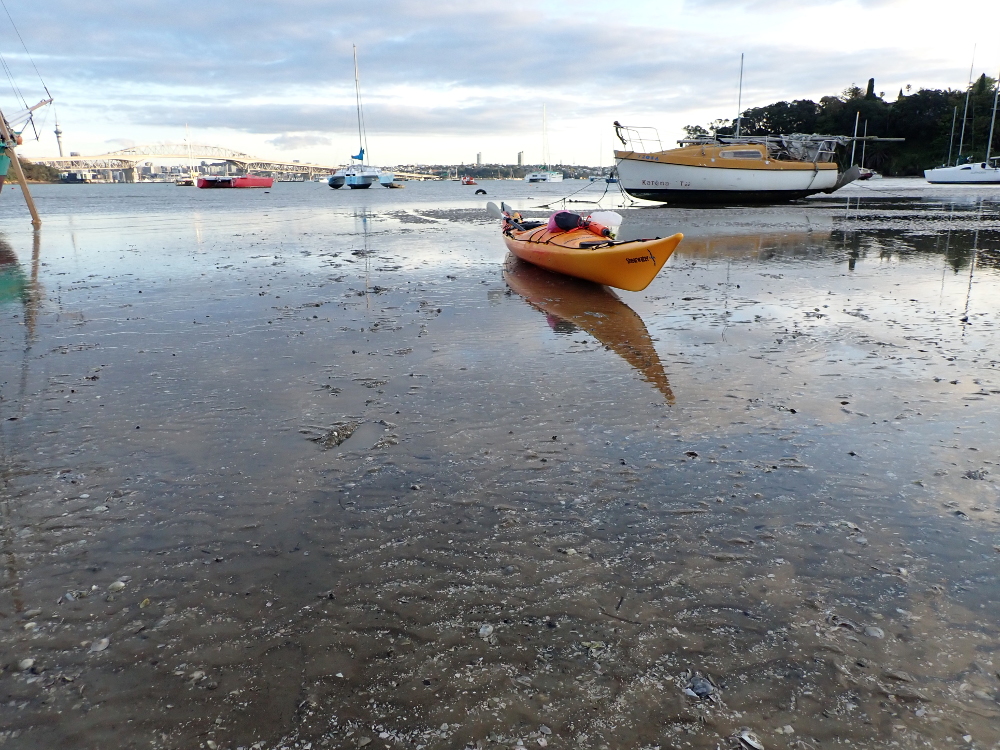 Kayak in the mud at low tide